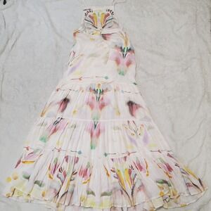 Free People Ivory Watercolor Overall Maxi Dress 2 Cottage Boho Artsy Romantic